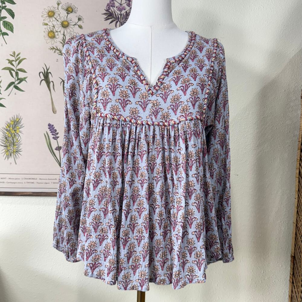 Rachel Zoe Beaded Floral Peasant Top Boho Hippie Fairy Grunge Coastal Cowgirl S